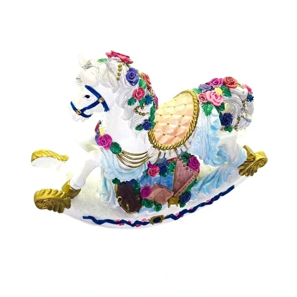Vintage World Bazaars Inc. Rose‎ Covered Musical Rocking Horse Elegant - Picture 16 of 16